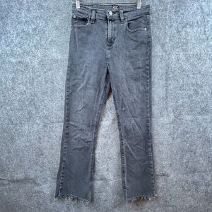UO BDG Jeans Womens 26 Grey Black Wash High Rise Kick Flare Cropped Raw Hem Fray